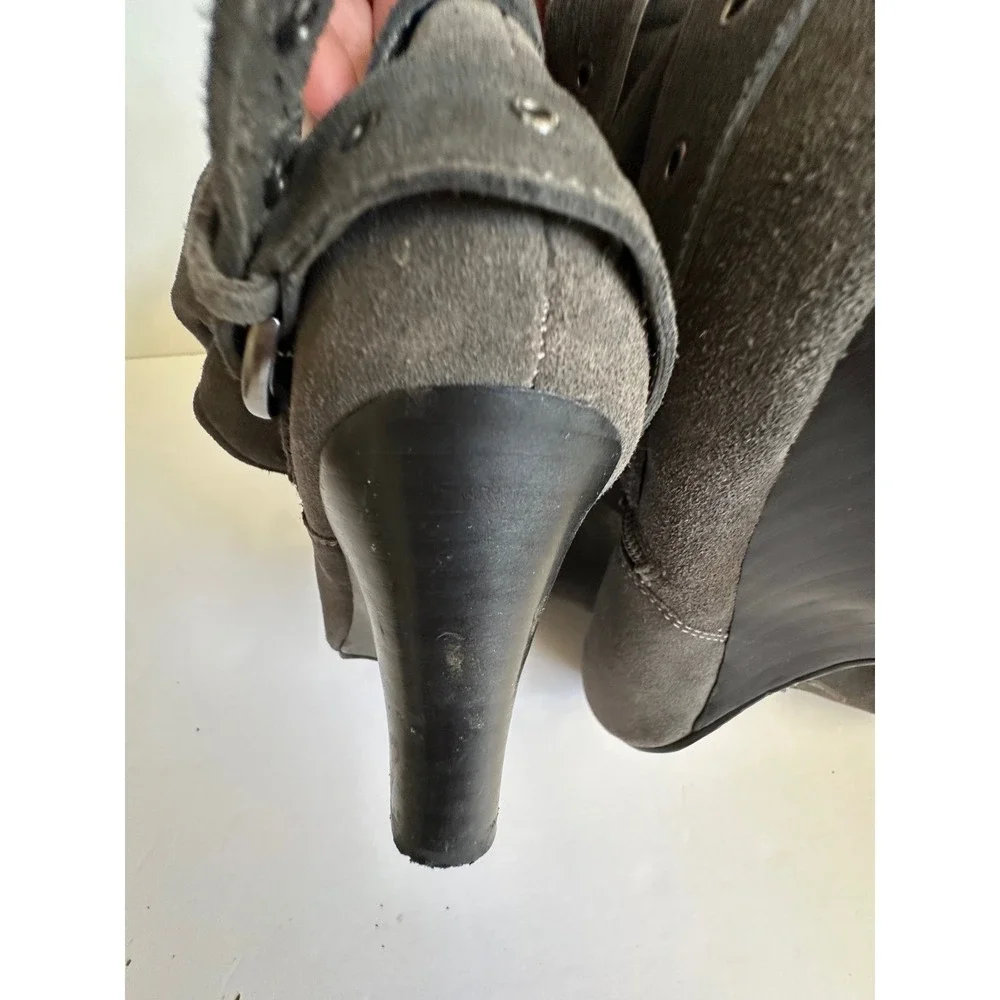 Y2K Naughty Monkey Over The Knee Suede Wedge Boots Gray Grommet Buckle 8